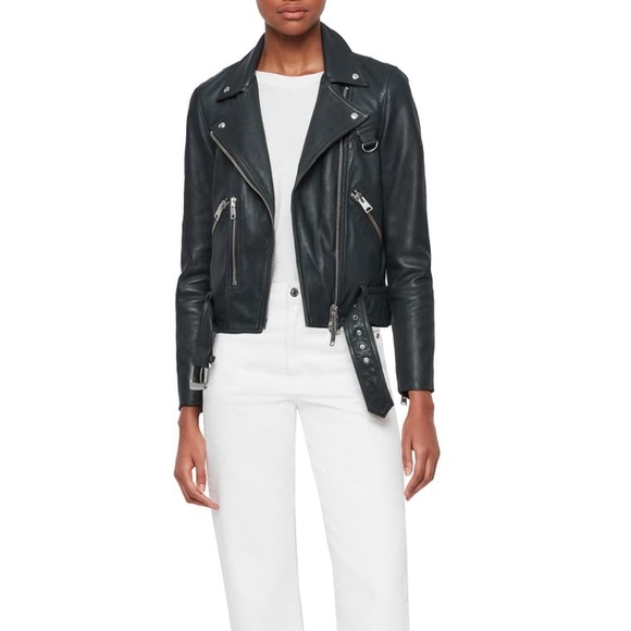 Blue All Saint Gidley Leather Biker Jacket - Picture 6 of 8